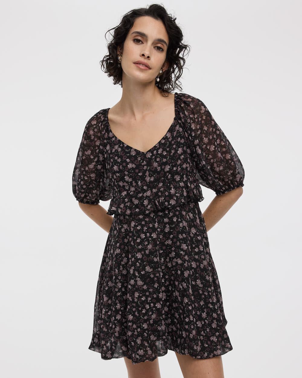 Long-Sleeve Empire Dress with Sweetheart Neckline