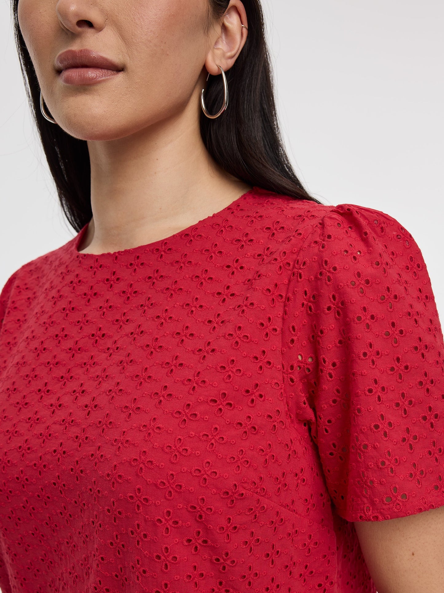Short-Sleeve Crew-Neck Eyelet Dress