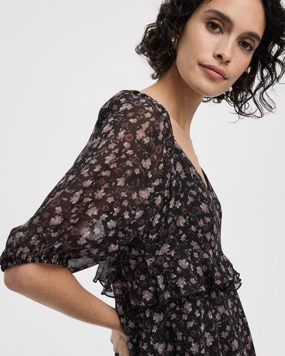 Long-Sleeve Empire Dress with Sweetheart Neckline