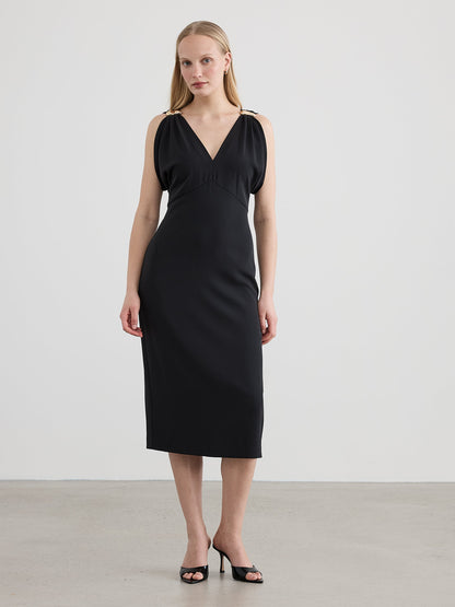 Sleeveless V-Neck Pencil Fitted Dress